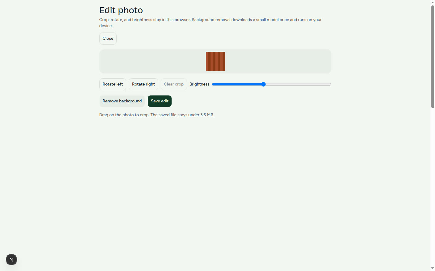 OneDrop photo editor with crop, rotate, brightness, and remove background